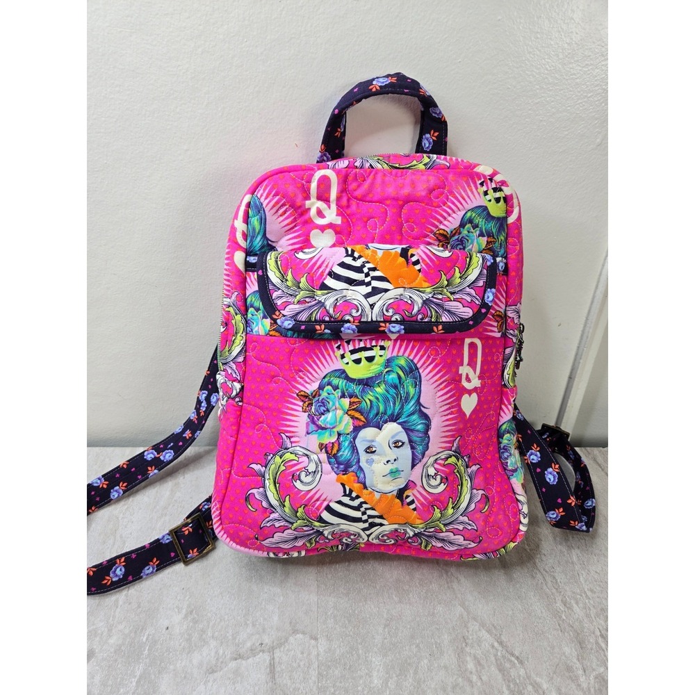 Handmade Quilted Small Backpack Tula Pink Curiouser & Curiouser Fabric Red Queen